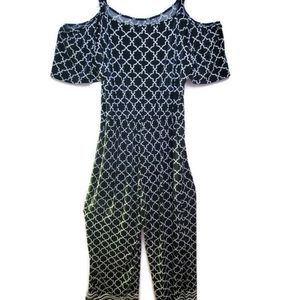 Tacera Black & White Cut Out Short Sleeve Jumpsuit